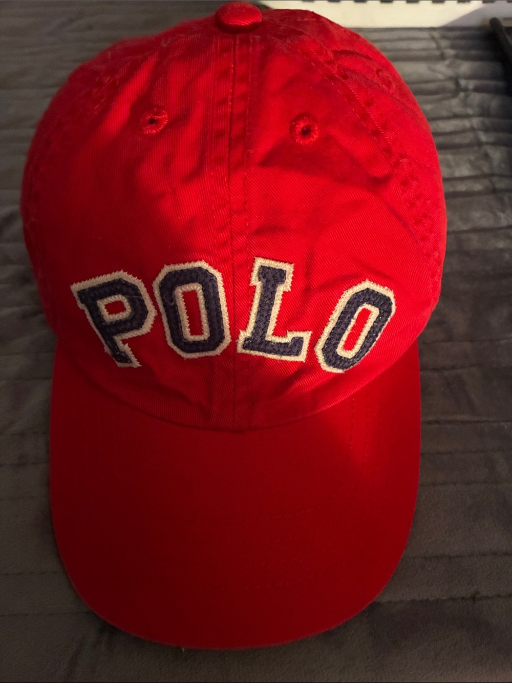Polo by Ralph Lauren Bright Red Kids Polo Baseball Hat with Navy Lettering